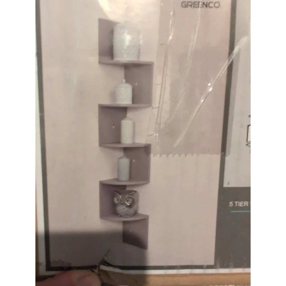 5-Tier Wall Mounted Corner Shelf Gray Wood 7.75x7.75x48.5in, Assembly